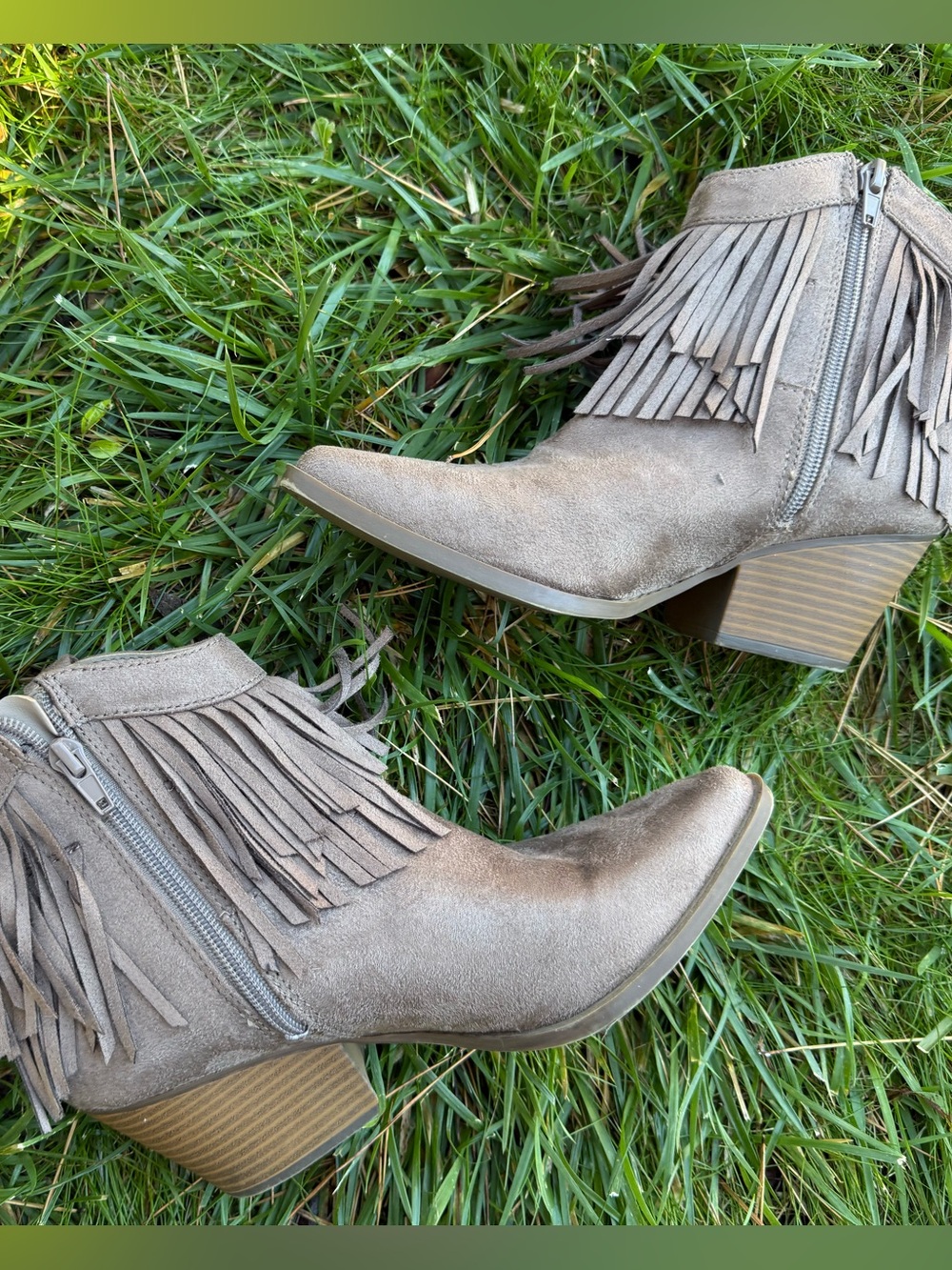 Frye Taupe Suede Fringe Ankle Boots